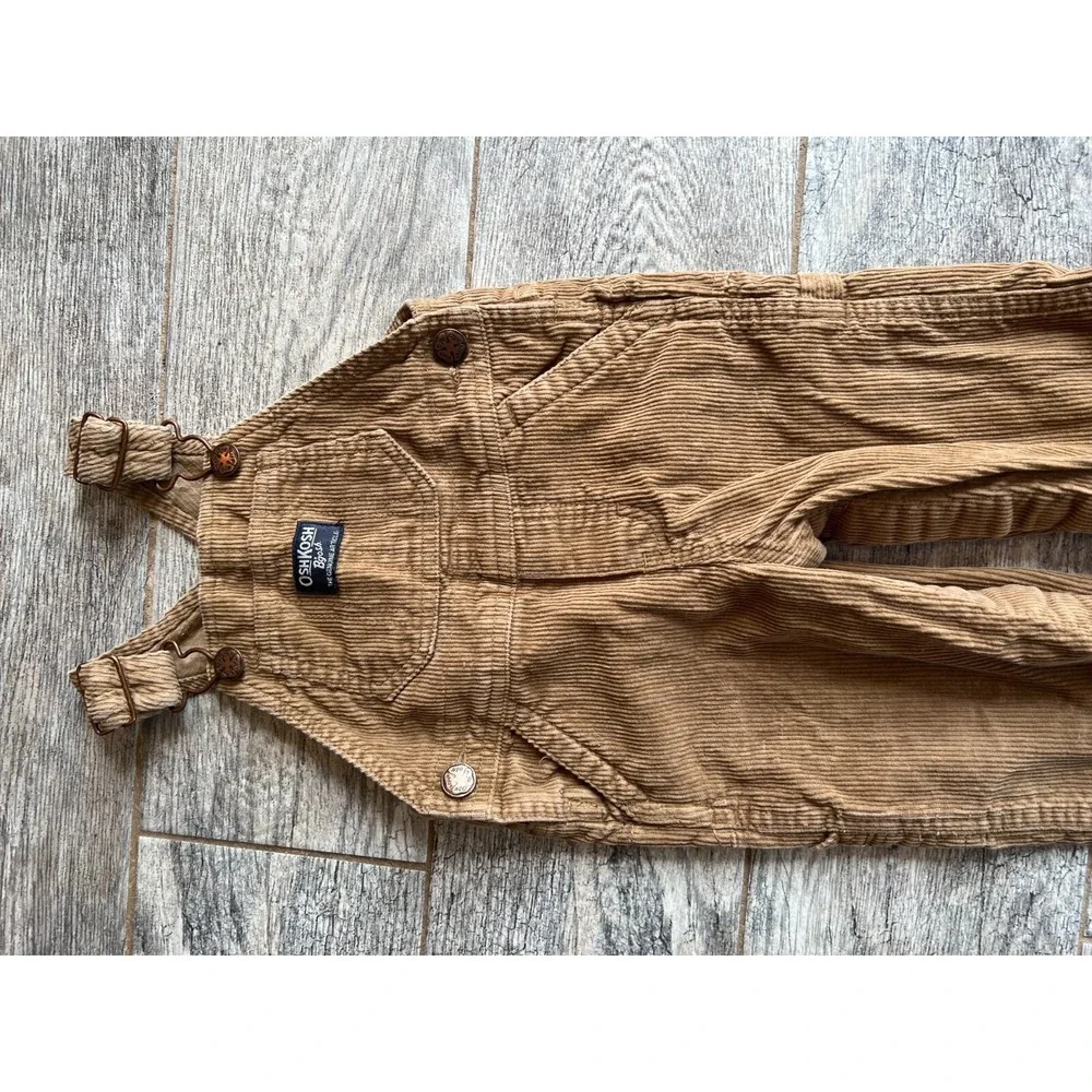 OshKosh B'Gosh Corduroy Overalls 9 Months Tan Plaid Lined Carpenter Baby Infant